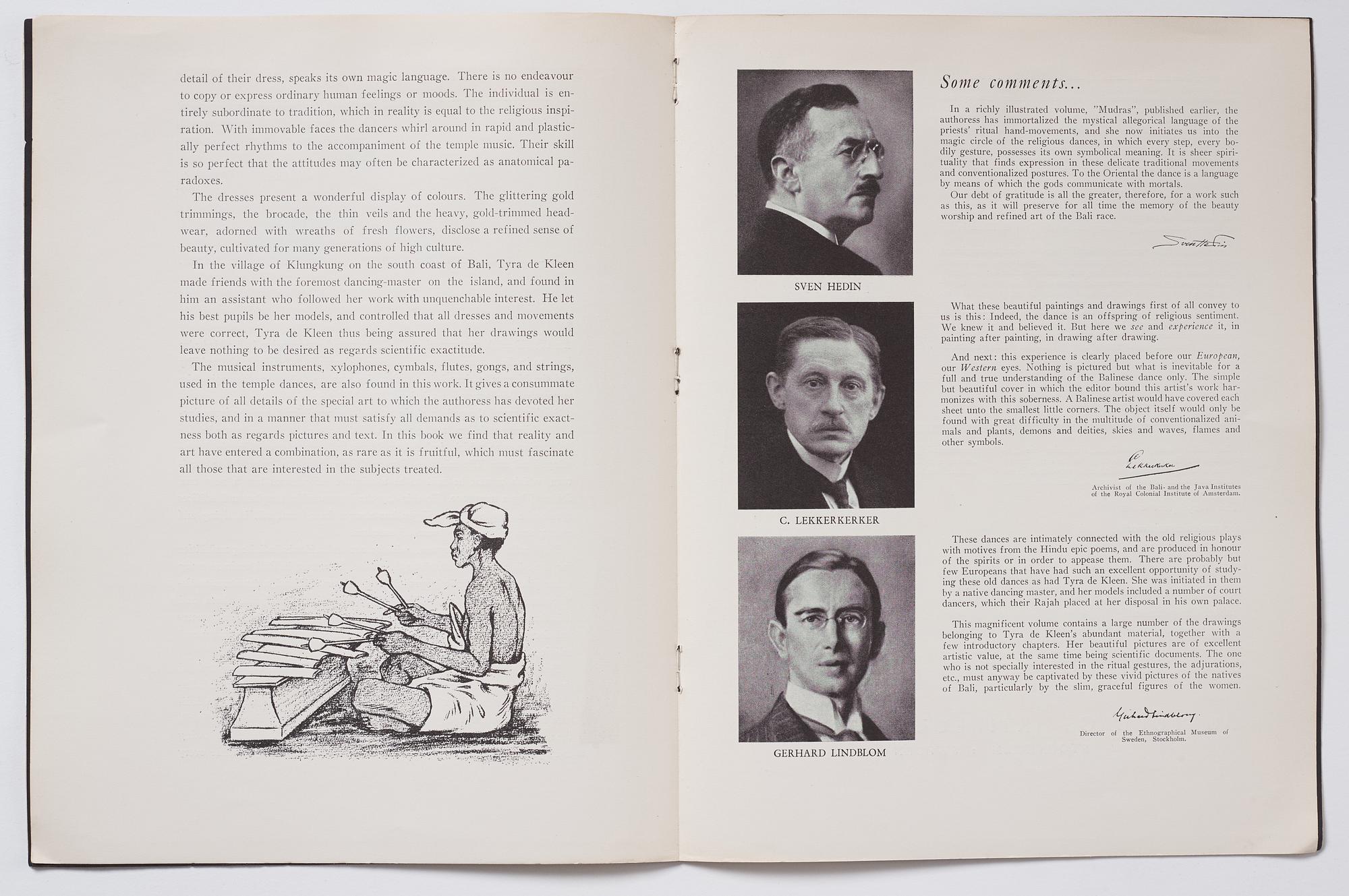 Tyra Kleen, fyra häften med åtta tryckta planscher (varav en dublett), "Temple Dances and Musical Instruments in Bali".