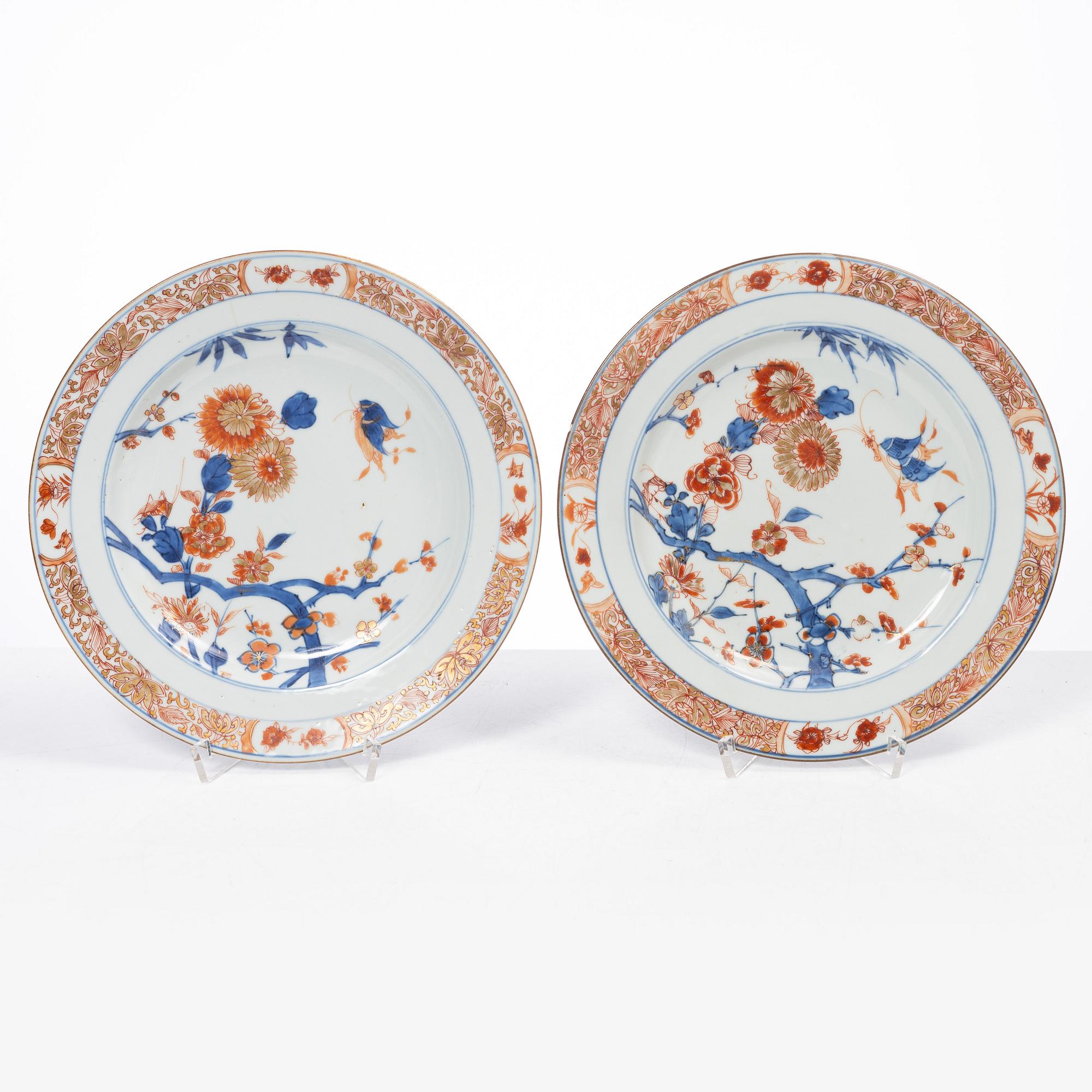 Tallrikar, 5 st, porslin, Kina, Qingdynastin, 1700-tal.