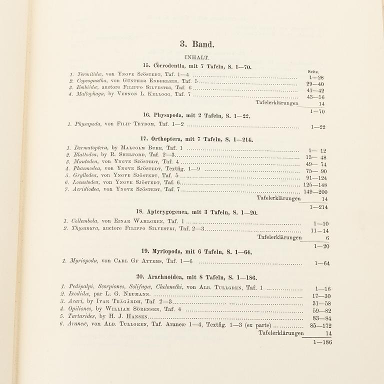 Yngve Sjöstedt, Zoologische Kilimandjaro-Meru Expedition 1905-1906, 3 volumes, P.Palmqvists Aktiebolag Stockholm, 1910.