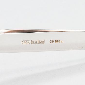 TAPIO WIRKKALA, A 'Marski' silver cake server with six coffee spoons in the original box. Kultakeskus, Hämeenlinna 2002.