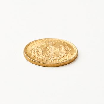 Gold coin, Oscar II, Sweden, 20 kronor, 1889.