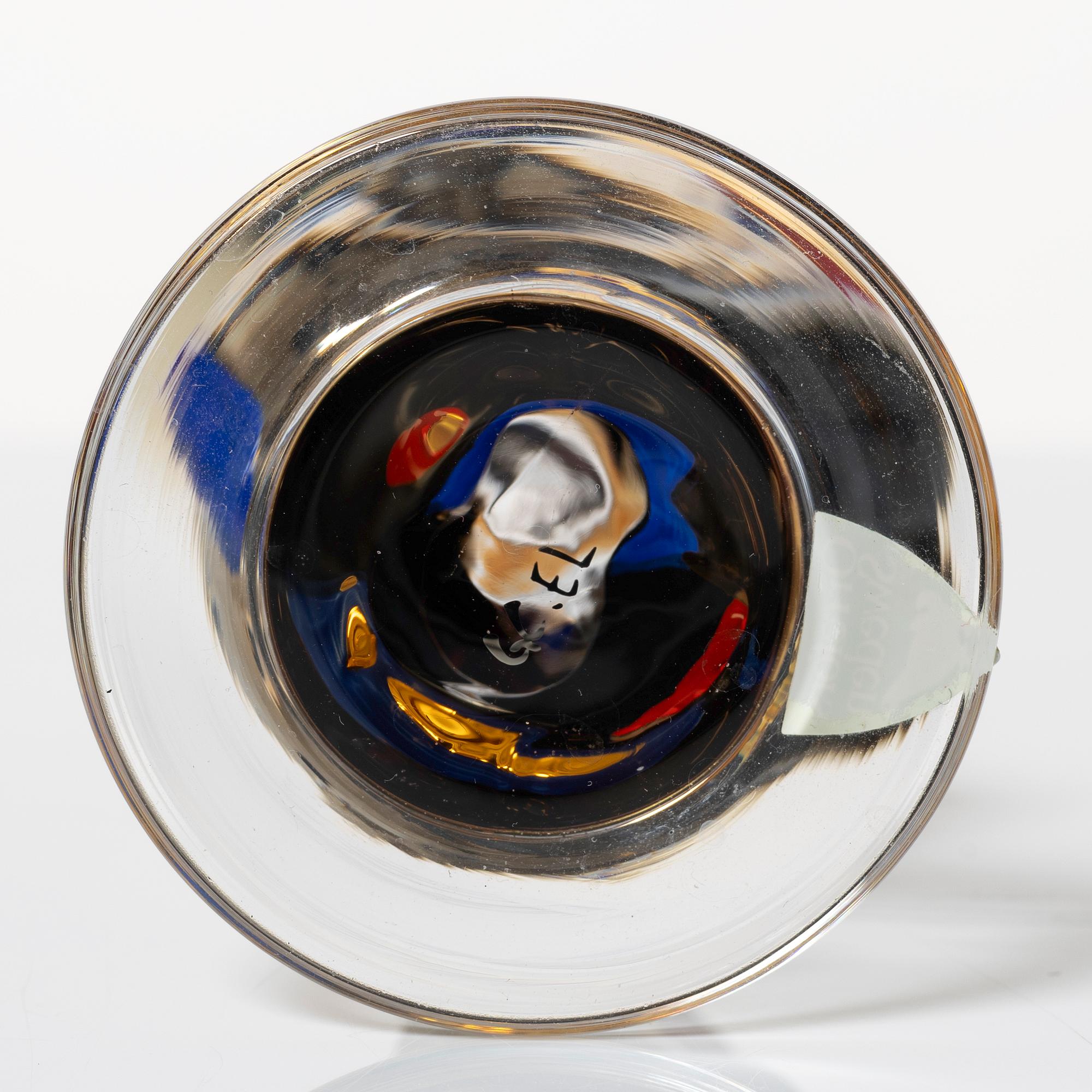 Gunnar Cyrén, snapsglas, 5 st, s.k. "djävulsglas", ur "Nobel" servisen, Orrefors.