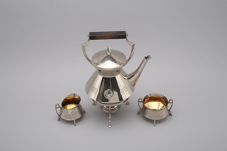 KAFFESERVIS, 3 delar, vitmetall, Östberg & L, 1900-talets första hälft.