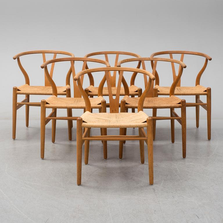 HANS J WEGNER, stolar, 6 st, "Y-stolen", Carl Hansen & Son, 1950/60-tal.