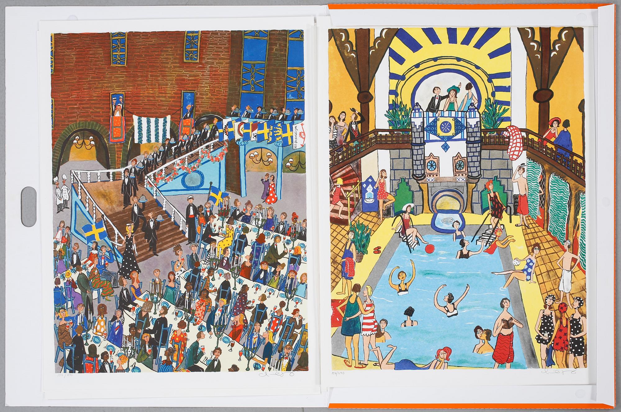 MARIKA LANG, 5 st färglitografier i mappen "Flärd", signerade och numrerade 156/290.