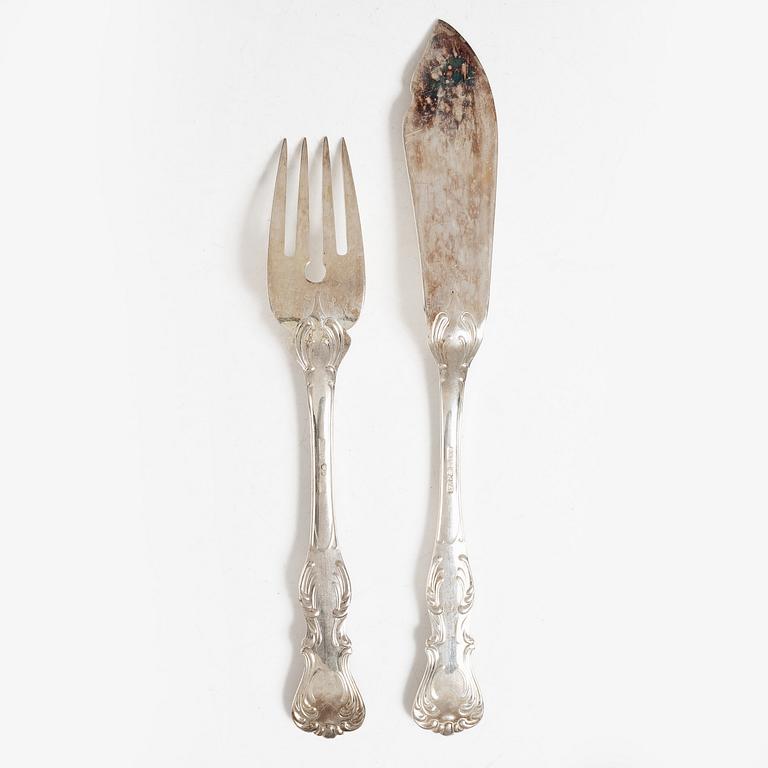 13 pieces of silver fish cutlery, model 'Prins Albert', CG Hallberg and GAB, Stockholm and Eskilstuna, 1958-73.