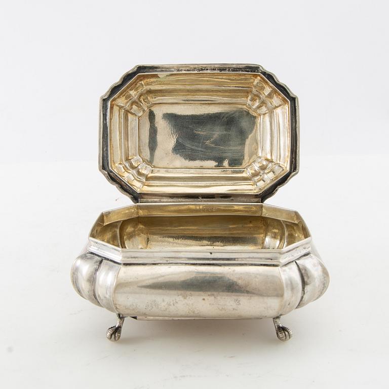 Sugar box Baroque style silver 19th century Central Europe.