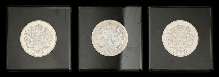 MINNESMYNT, 3 st, 200 kr, silver, Carl XVI Gustaf, 1996.