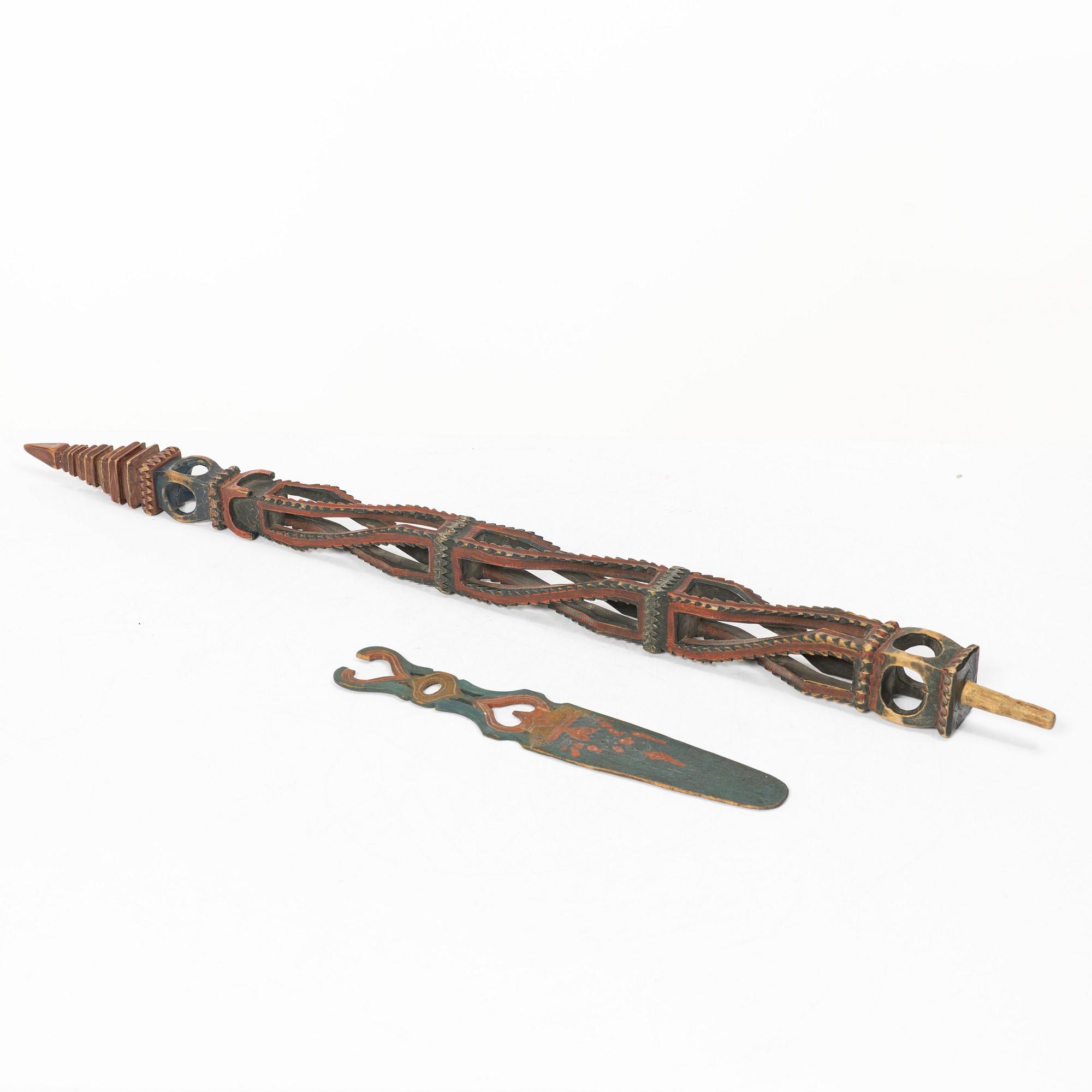 Rocking head and smoothing iron, folk art, Hälsingland, 17th/18th century.