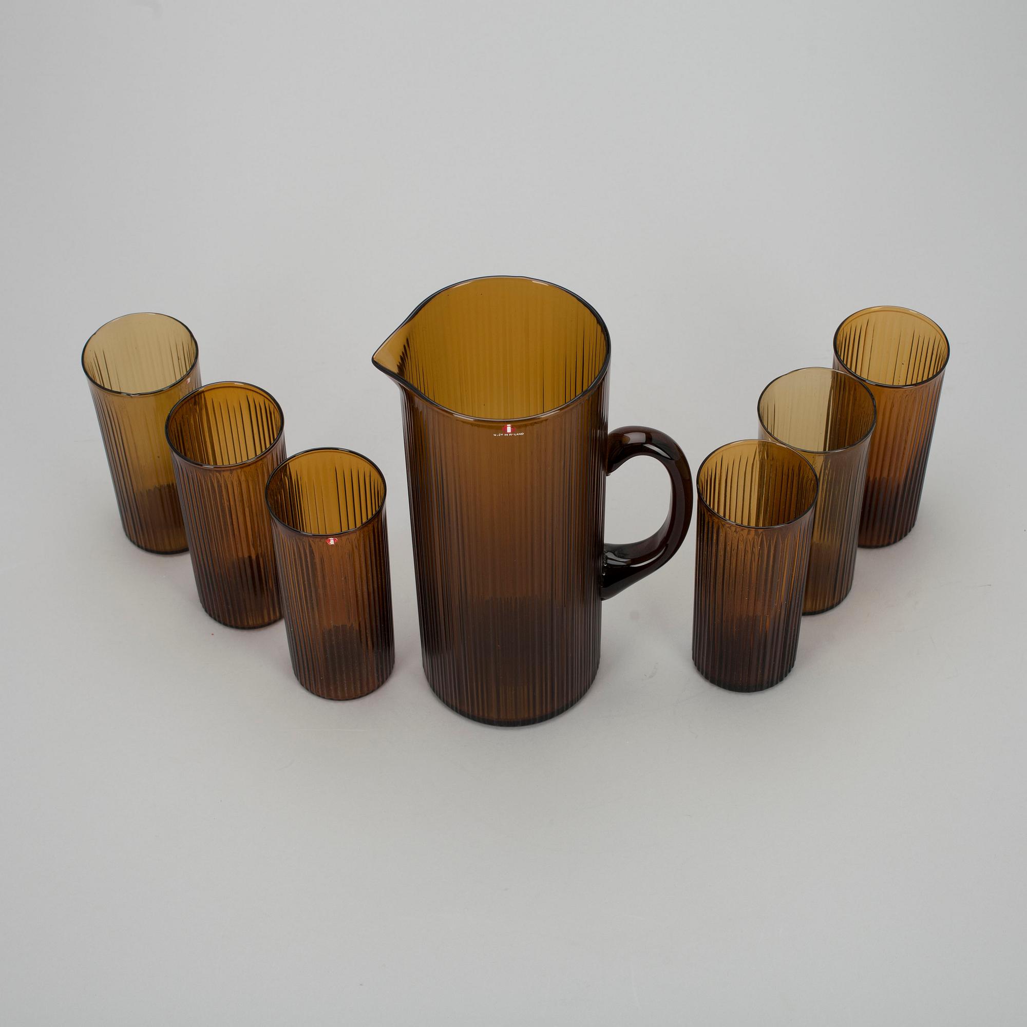 KANNA och SAFTGLAS, 6 st, glas, Tapio Wirkkala, Iittala. I produktion 1962-69.