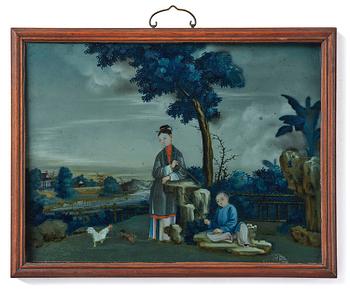 1226. A Chinese reverse glass painting, Qing dynasty, 18th century.