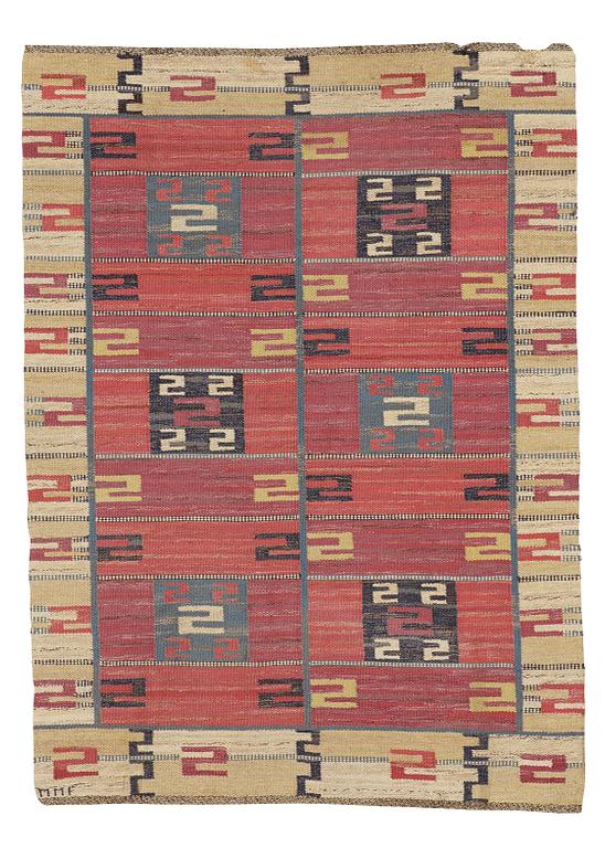 Märta Måås-Fjetterström, matto, "Röda Esset", flat weave, ca 203-207,5 x 148-149 cm, signed MMF.