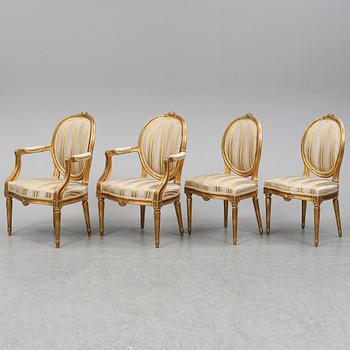 STOLAR samt KARMSTOLAR, 2+2 st, gustaviansk stil, 1900-talets första hälft.