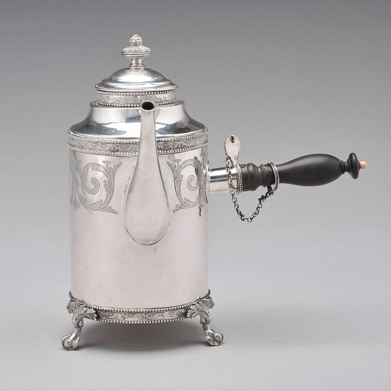 A Swedish late 18th century silver coffee-pot, mark of J. Henrik Frodell, Stockholm 1797.