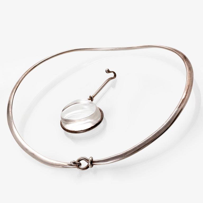 Vivianna Torun Bülow-Hübe. Necklace with pendant, sterling silver and rock crystal or glass.