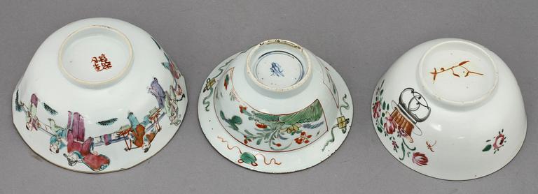 SKÅLAR, 3 st, porslin, Kina, 1700/1800-tal.