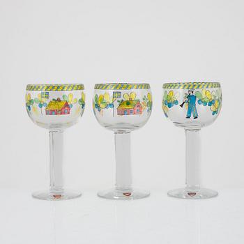 Gunnar Cyrén, a set of three goblets for Orrefors, Sweden.