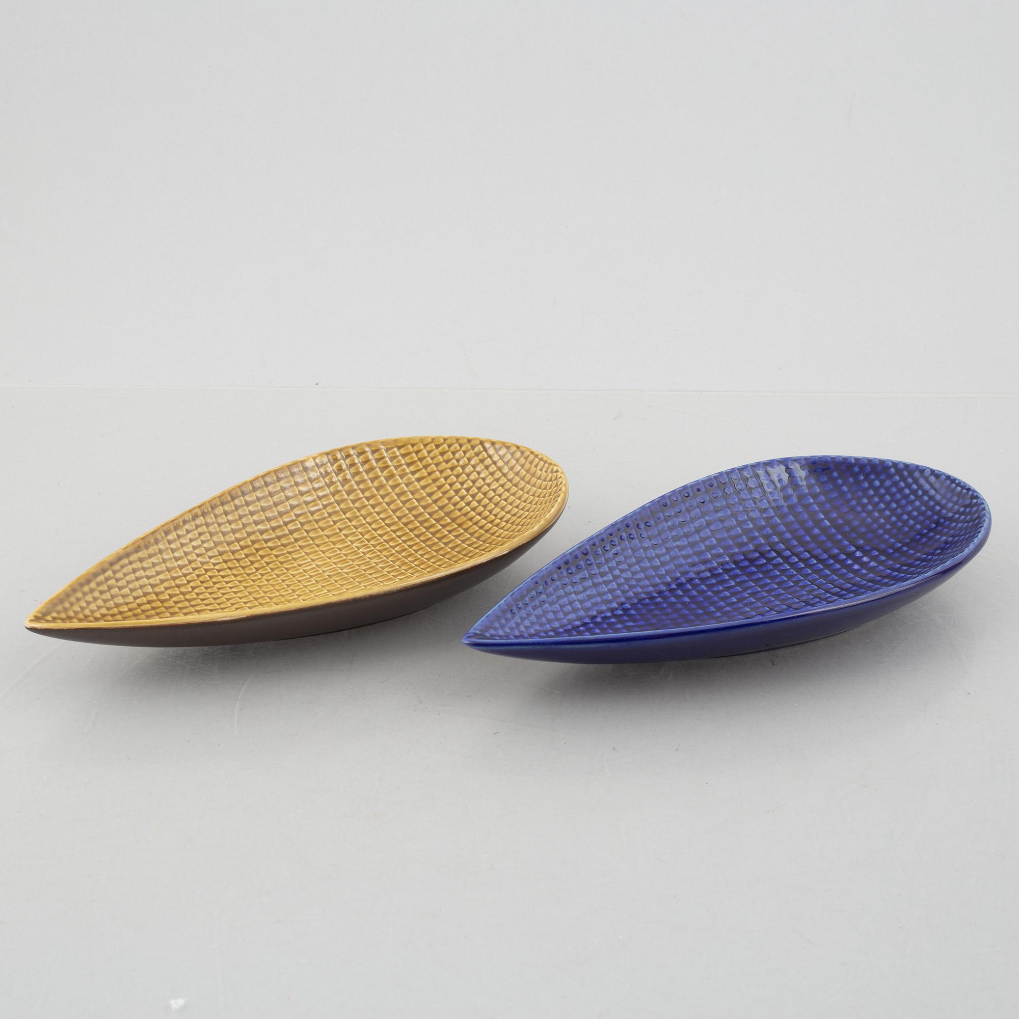 Stig Lindberg, six "Reptil" dishes and vases, Gustavsberg, Sweden, 1953-63.