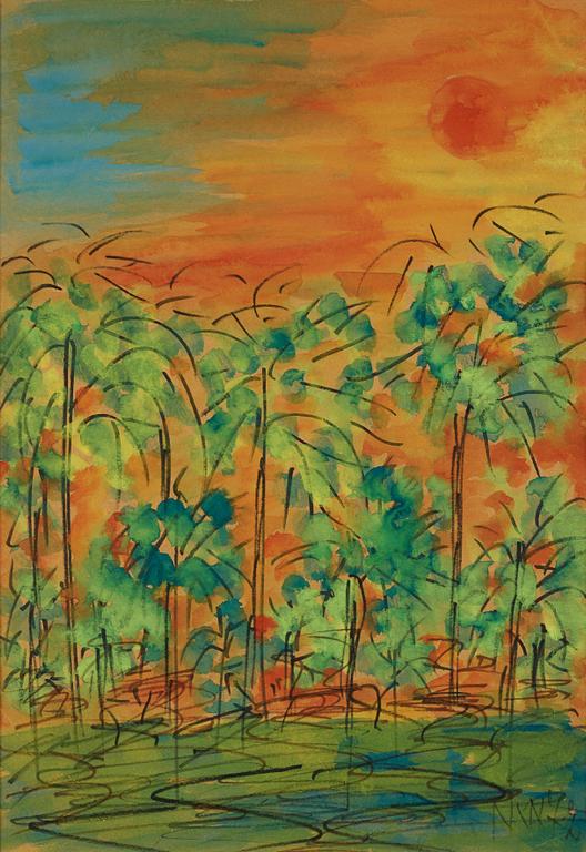 NELL WALDEN, mixed media on paper, signed and dated -72.