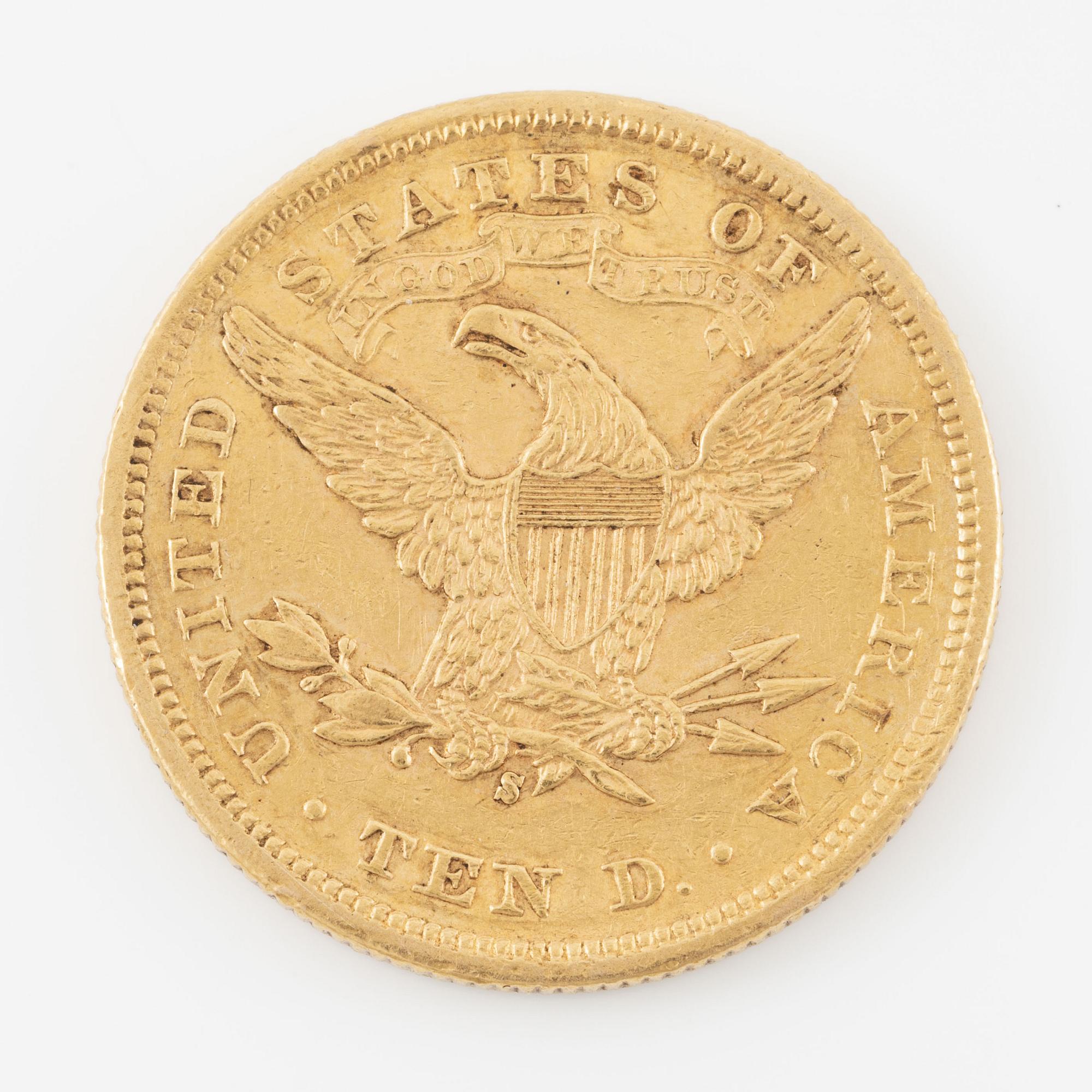 Gold coin, USA, 10 dollars, Liberty head, 1879.