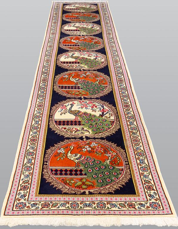 A pictorial Qum runner, ca 424 x 83 cm.