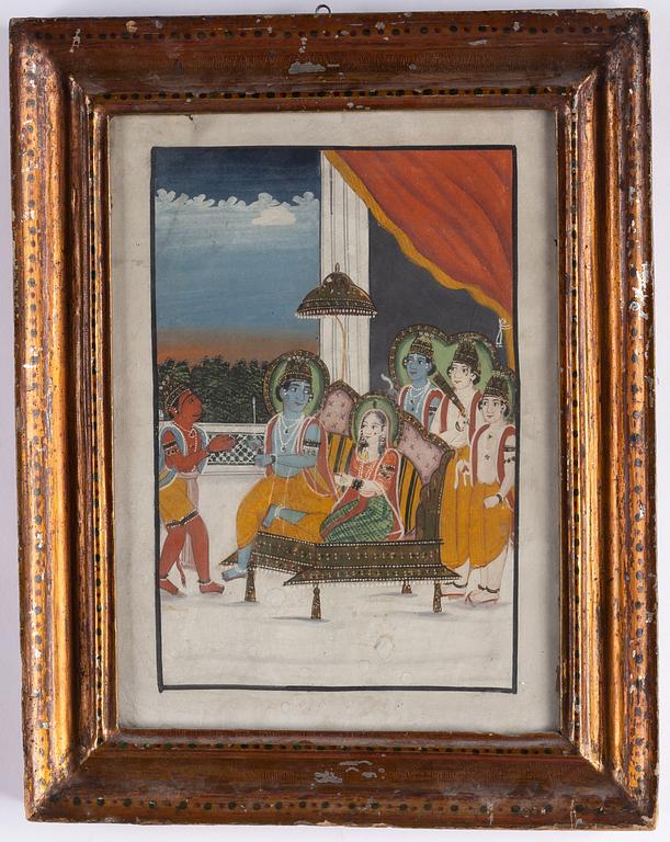 Okänd konstnär, gouache på papper. Indien, sent 1800-tal/tidigt 1900-tal.