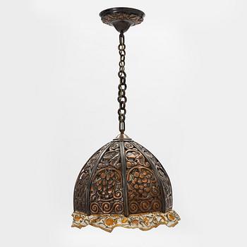 A copper ceiling lamp, 20th century.