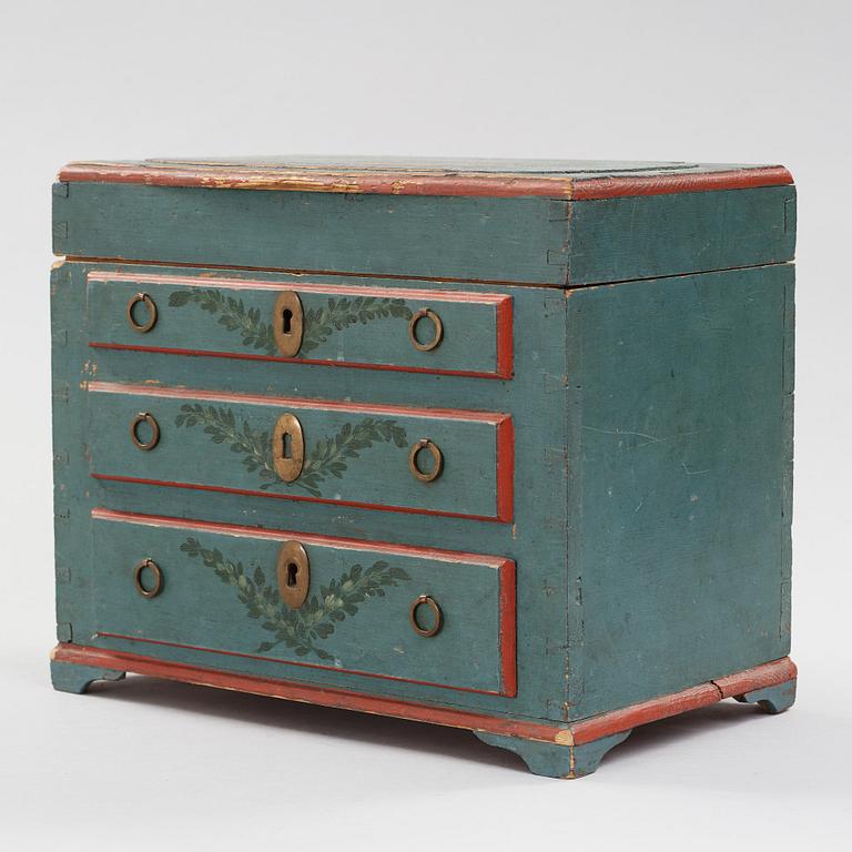 a miniature chest of drawers from the 19th century.