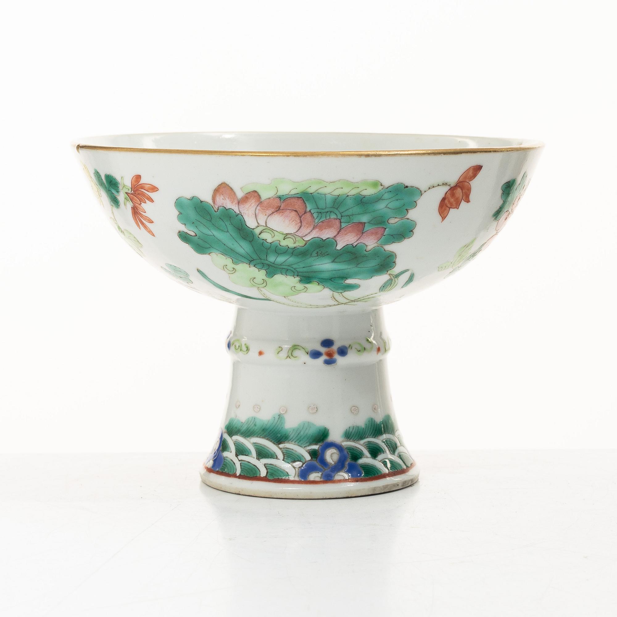 A pair of paintings on stone made in to wall scones and a stemcup, Qing dynasty, 19th century.