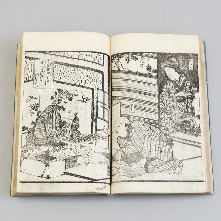 Six Japanese woodblock books with illustrations, 19th century.