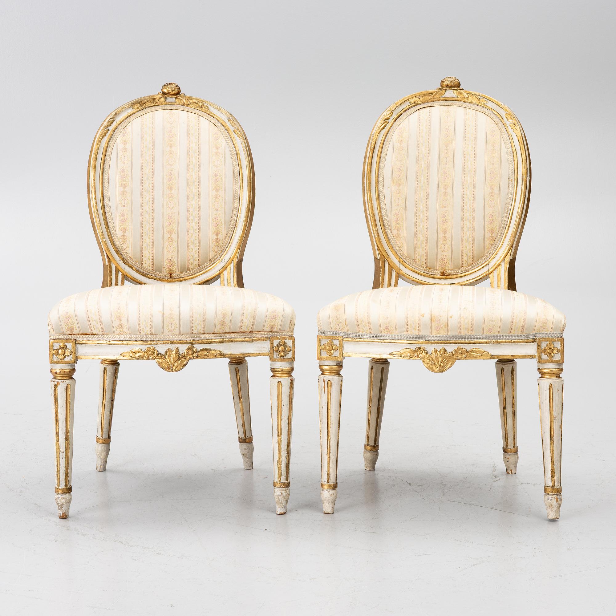 Chairs, a pair, Stockholm work, late 18th century, Gustavian, and a later copy respectively, from 1891.