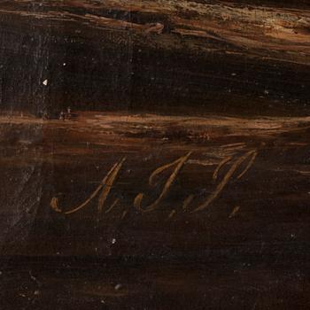OKÄND KONSTNÄR, olja på duk, 1800-tal. Monogramsignerad AJP.