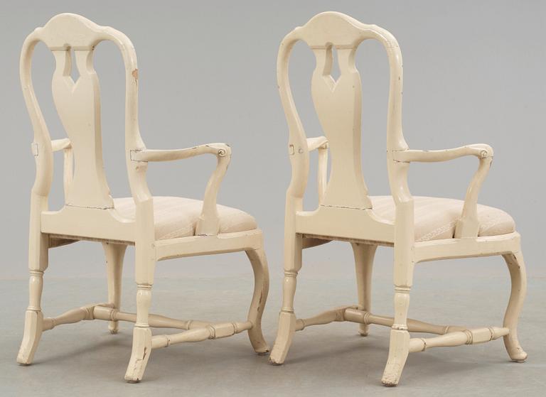 A pair of Swedish Rococo 18th century armchairs.