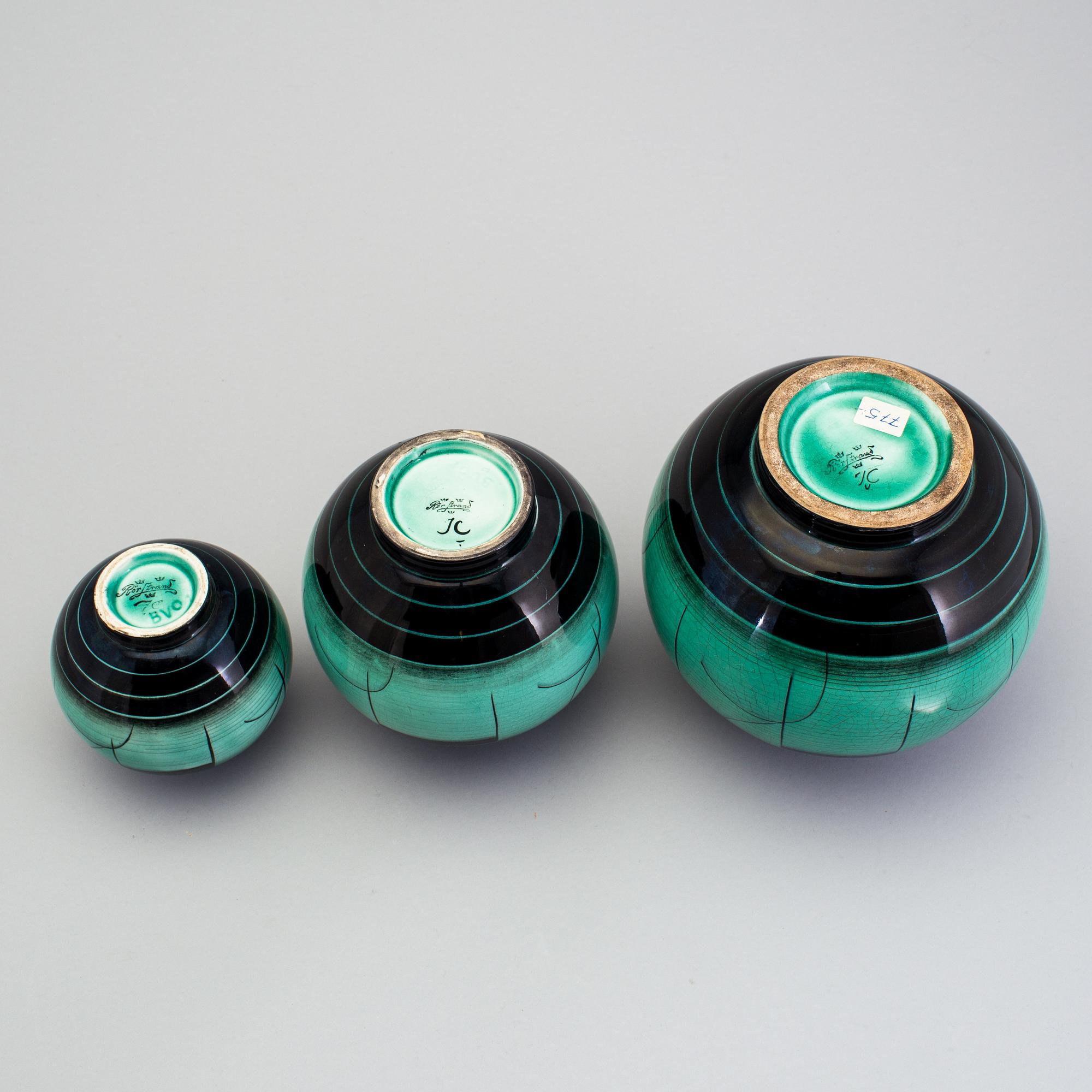 3 vases of the "V series" by Ilse Claesson for Rörstrand 1930´s.