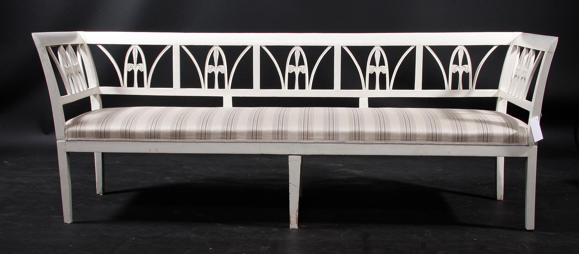 SOFFA SAMT 6 STOLAR, empire, märkta Johannes Nilsson, Lindome. Verksam i Skäggered och levde mellan 1777-1836.