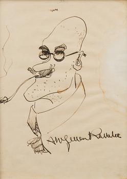 AKSELI GALLEN-KALLELA, SELF PORTRAIT CARICATURE.