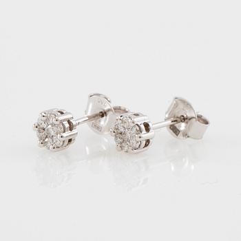 Earrings, a pair of 18K white gold set with round brilliant-cut diamonds.