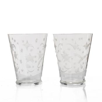 Edward Hald, a set of 23 seltzer glasses, 'Stjärnhimmelsmönstret', Orrefors, 1920s.
