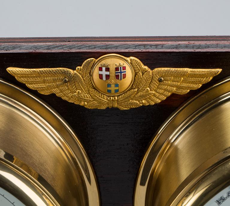 A BRASS MARINE CLOCK AND BAROMETER BY STOCKBURGER.