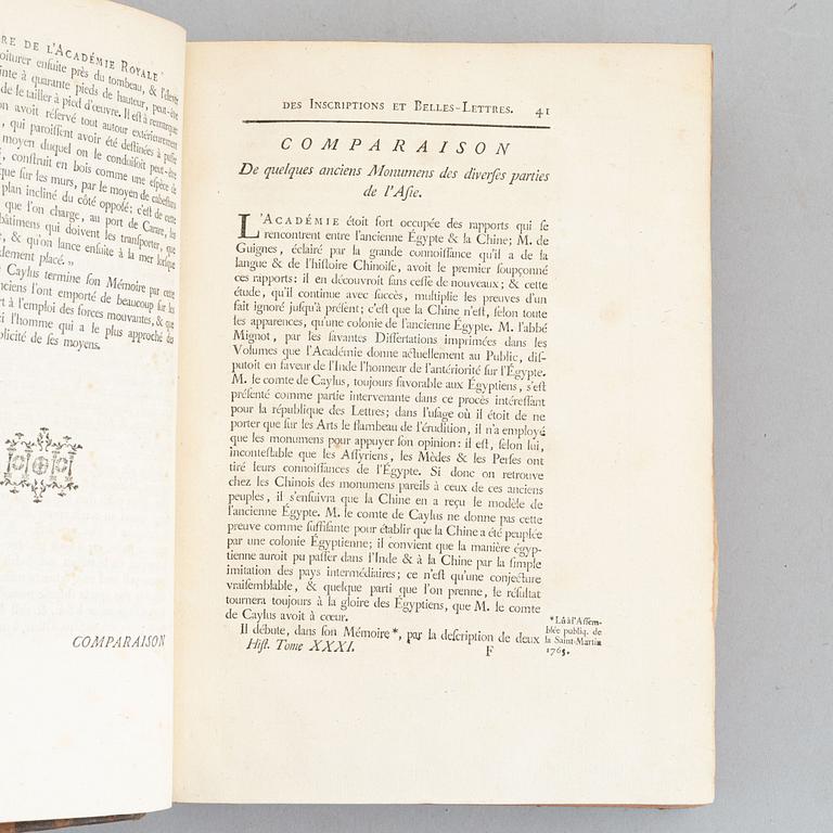 Histoire de L’Academie Royale des Inscriptions et Belles Lettres depuis son establissement jusqu’a présent. 35 volumes.