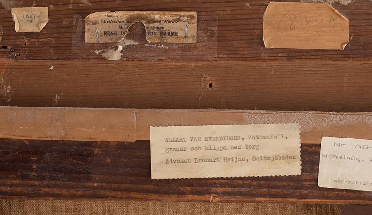 Jacob van Ruisdael, Landscape with waterfall and a castle on a cliff.