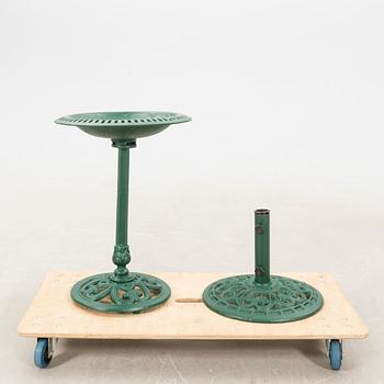 Bird bath and parasol base, second half of the 20th century, cast iron.
