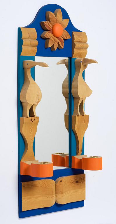 Erik Höglund, a wall mirror with two candle holders, Eriksmålaglas, Sweden, 1960s-70s.