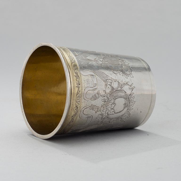 A BEAKER, silver, Hamburg, Leonhard Rothaer late 17th century, Russian importmarks Moscow 1777, weight114 g.