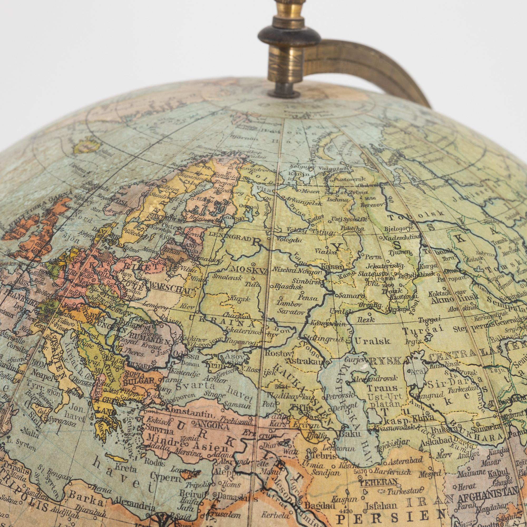 Jordglob, "Professor Dr Krauses Nya Handels- och samfärdsglob", Leipzig, Tyskland, 1910/20-tal.