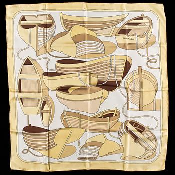 A set of three silk scarves by Hermès, "Etriers" and "Thalassa".