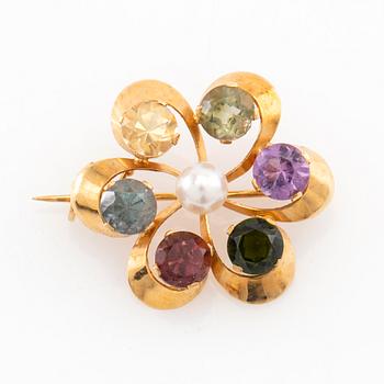 Brooch with coloured gemstones 18K gold, Fryklund & Pålsson Stockholm 1963.