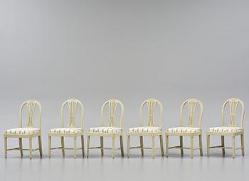 A set of six Gustavian chairs, Sweden, late 18th century.