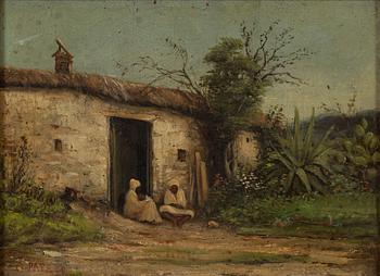 Cherubino Patà, Orientaliskt motiv med figurer utanför ett hus.