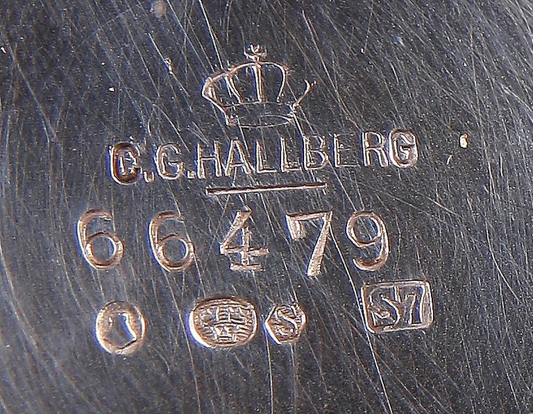 KAFFESERVIS, 3 delar, silver, CG Hallberg Stockholm 1920. Tot vikt 1085 gram.